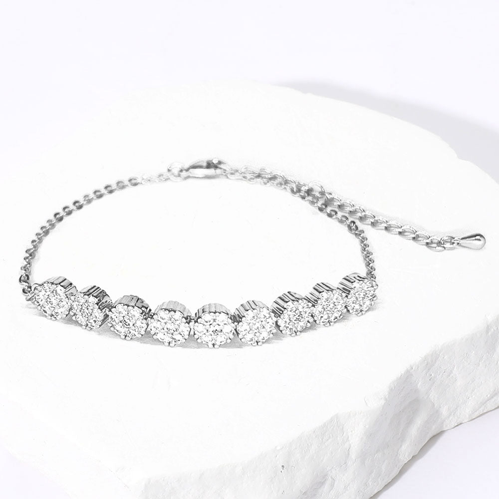 CZ Stone Paved Floral Disc Cluster Adjustable Bracelet