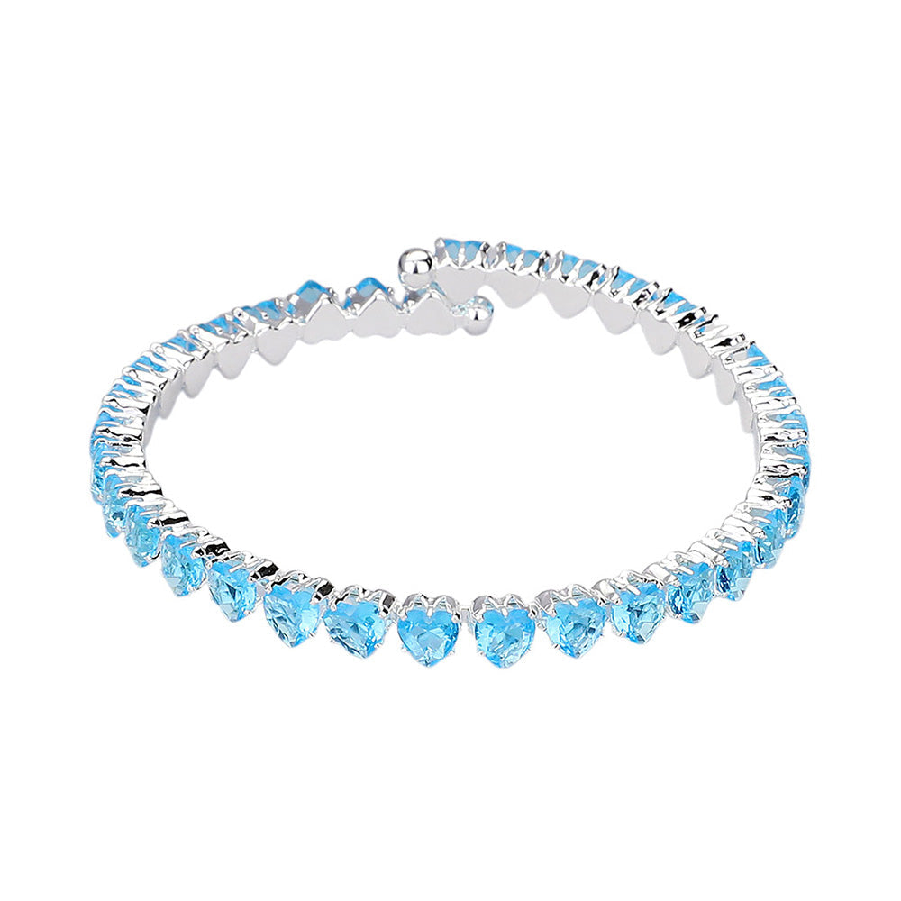 Heart CZ Stone Cluster Embellished Adjustable Evening Bracelet