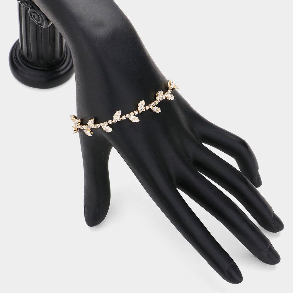 Marquise CZ Stone Cluster Pointed Leaf Vine Adjustable Pull Tie Bracelet