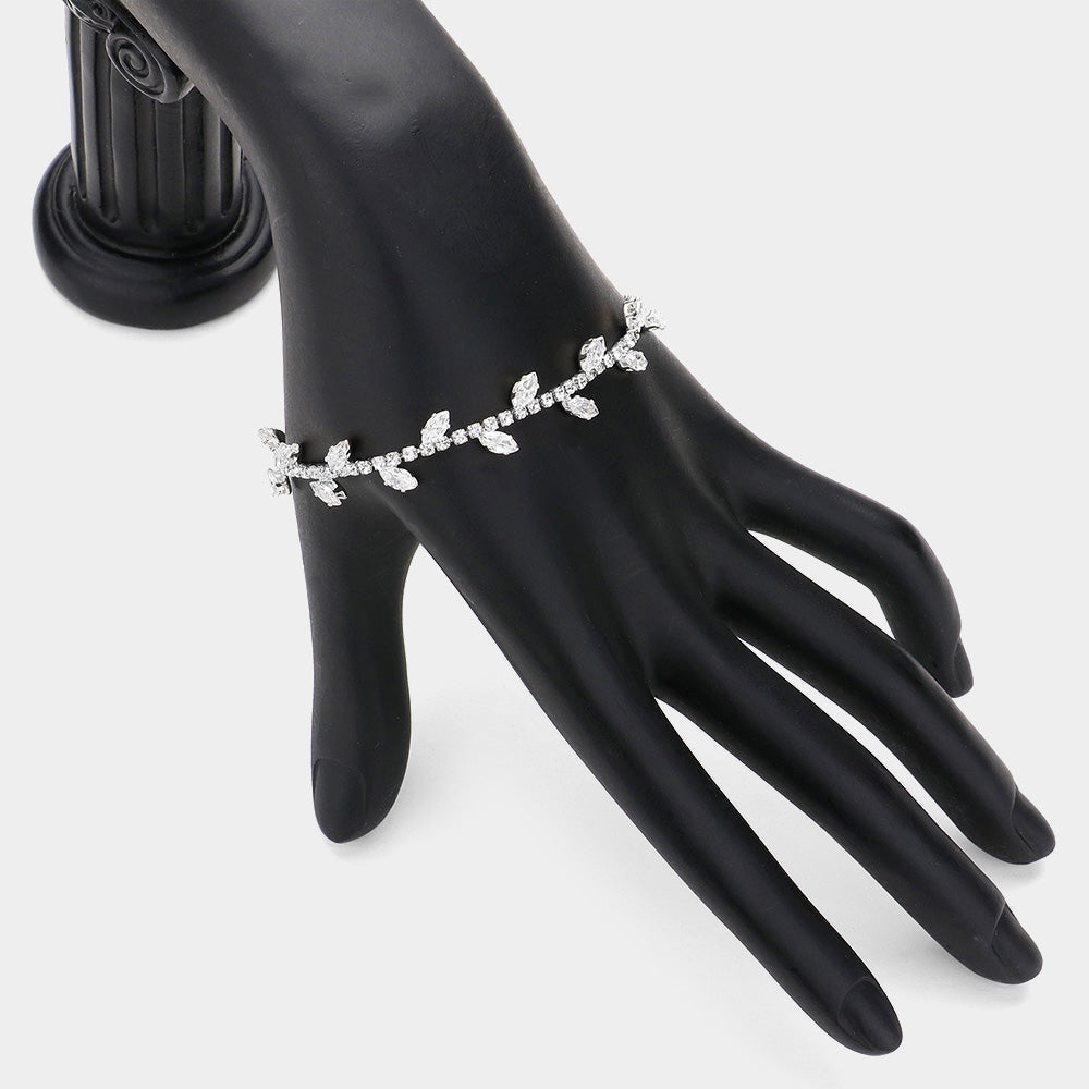 Marquise CZ Stone Cluster Pointed Leaf Vine Adjustable Pull Tie Bracelet