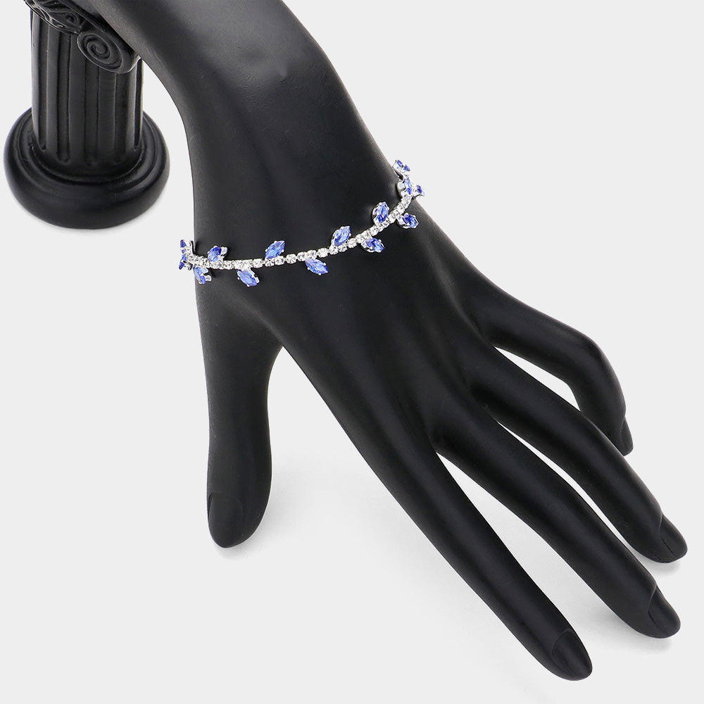 Marquise CZ Stone Cluster Pointed Leaf Vine Adjustable Pull Tie Bracelet