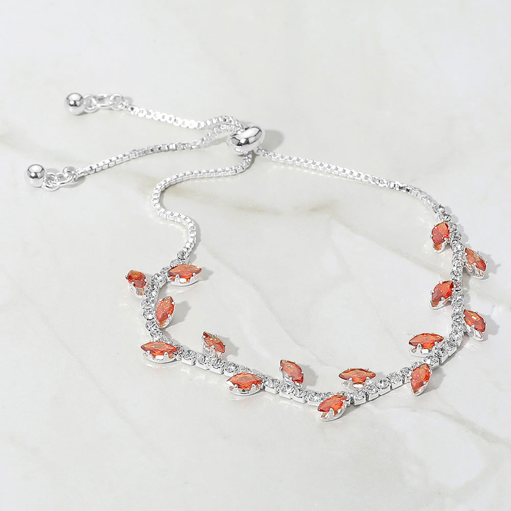 Marquise CZ Stone Cluster Pointed Leaf Vine Adjustable Cinch Pull Tie Bracelet