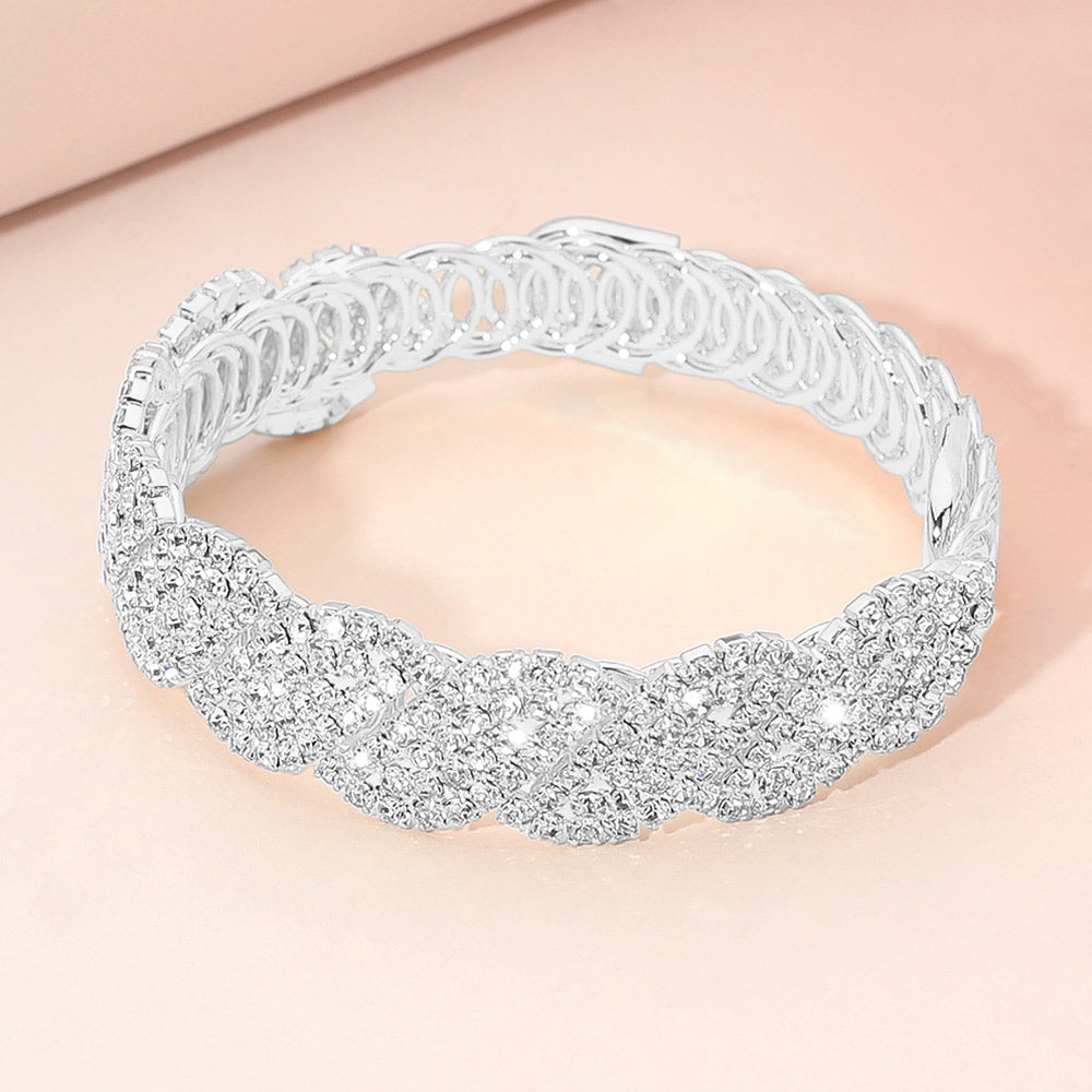 Rhinestone Paved Twisted Adjustable Evening Bracelet