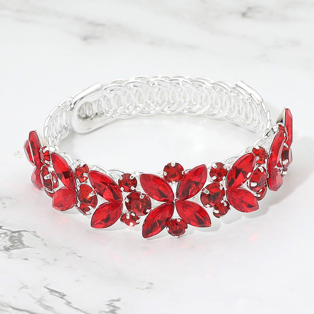 Floral Marquise Round Stone Cluster Adjustable Evening Bracelet