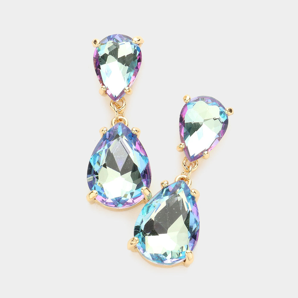 Women's Double Teardrop Link Dangle Evening Earrings