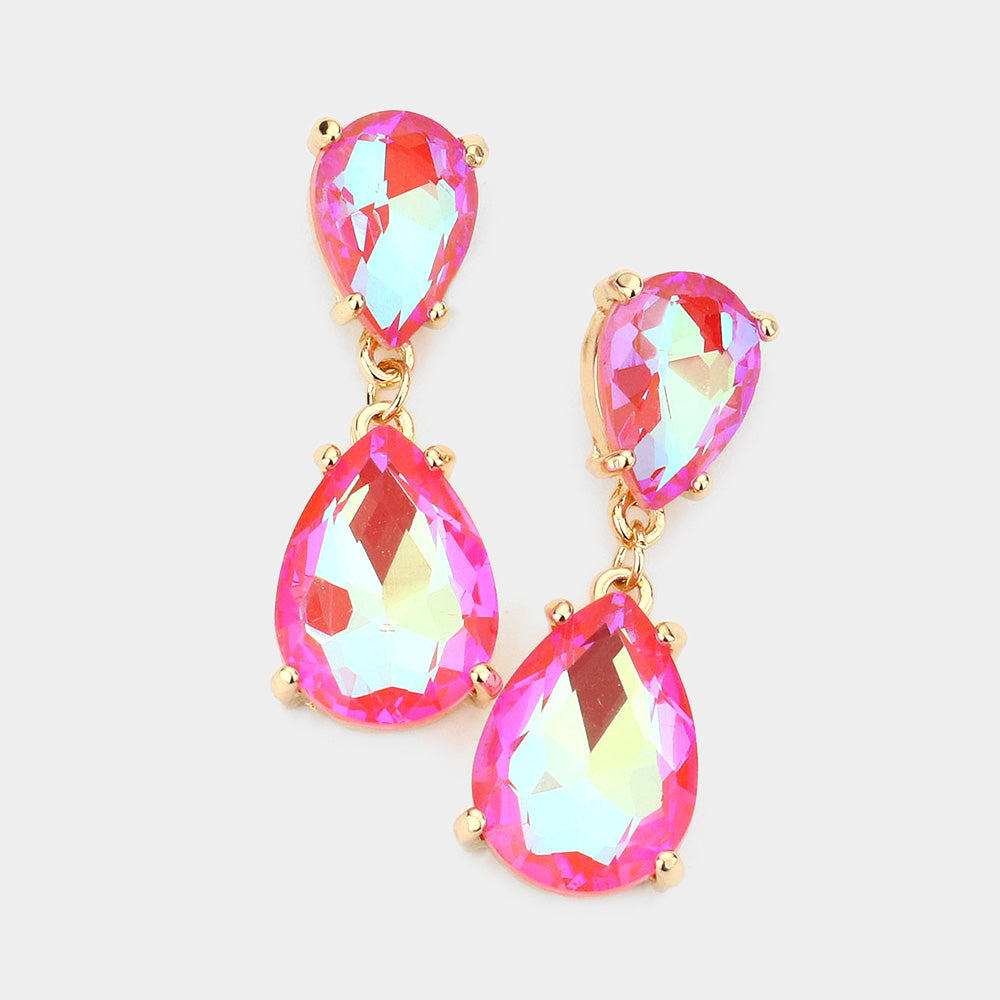 Women's Double Teardrop Link Dangle Evening Earrings
