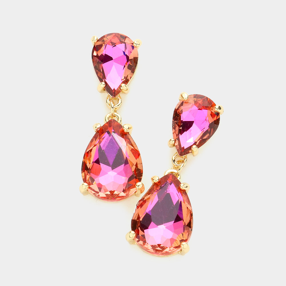 Women's Double Teardrop Link Dangle Evening Earrings