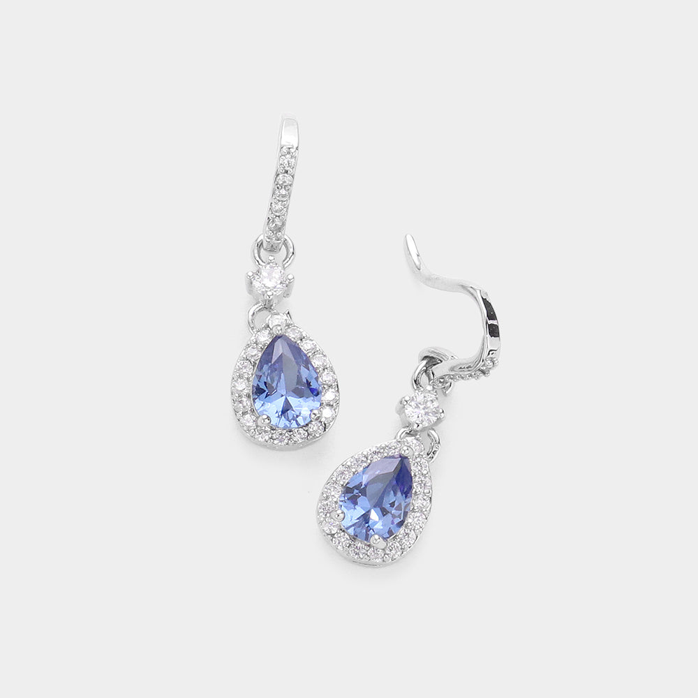 CZ Teardrop Dangle Evening Earrings