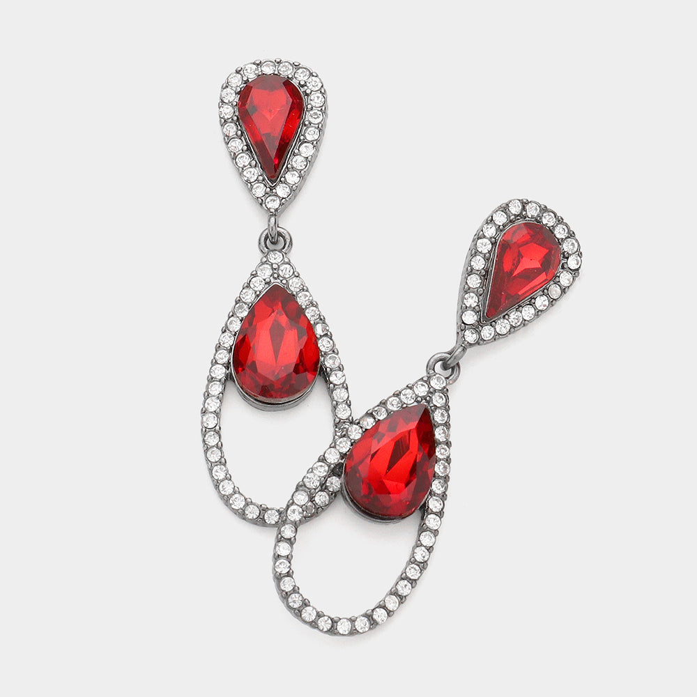 Women's Double Teardrop Link Dangle Evening Earrings