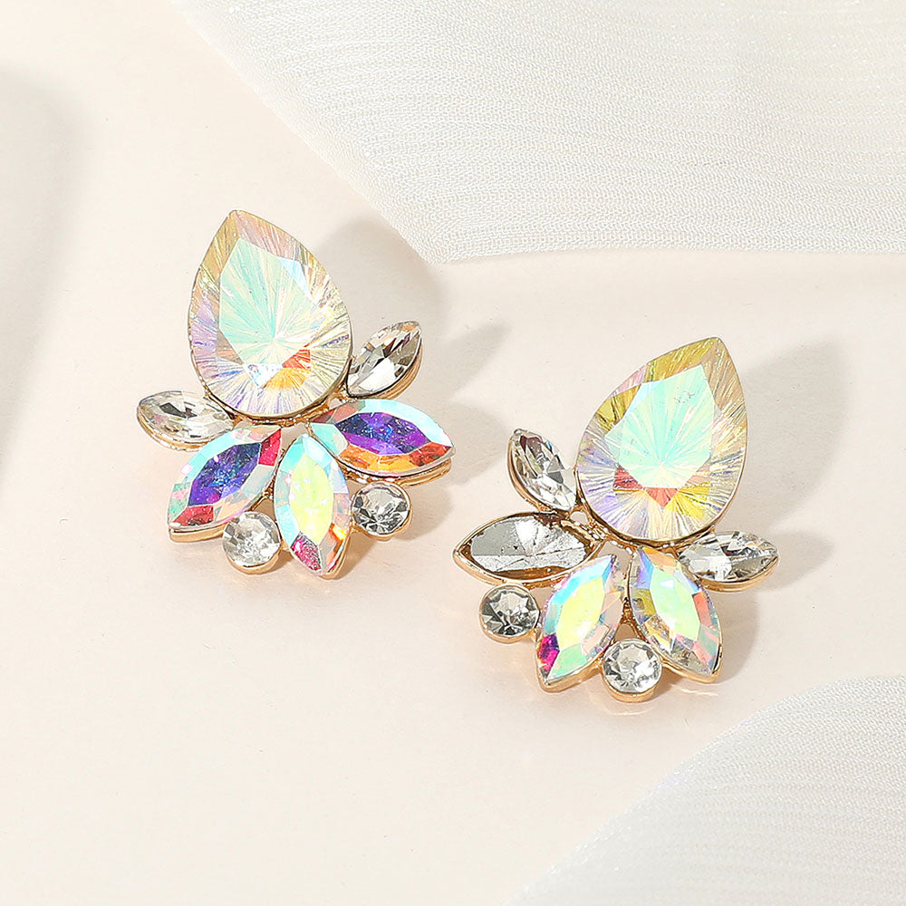 Teardrop Stone Accented Marquise Stone Embellished Evening Earrings