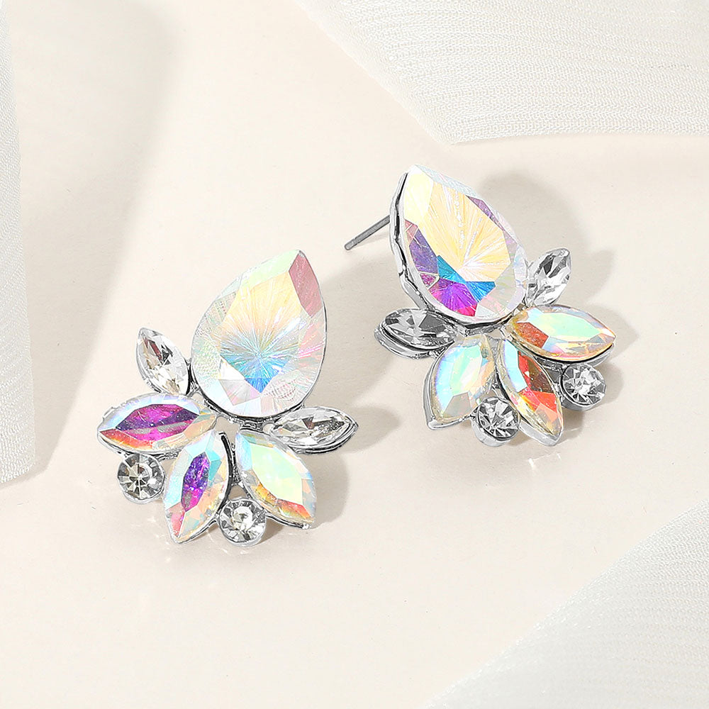 Teardrop Stone Accented Marquise Stone Embellished Evening Earrings