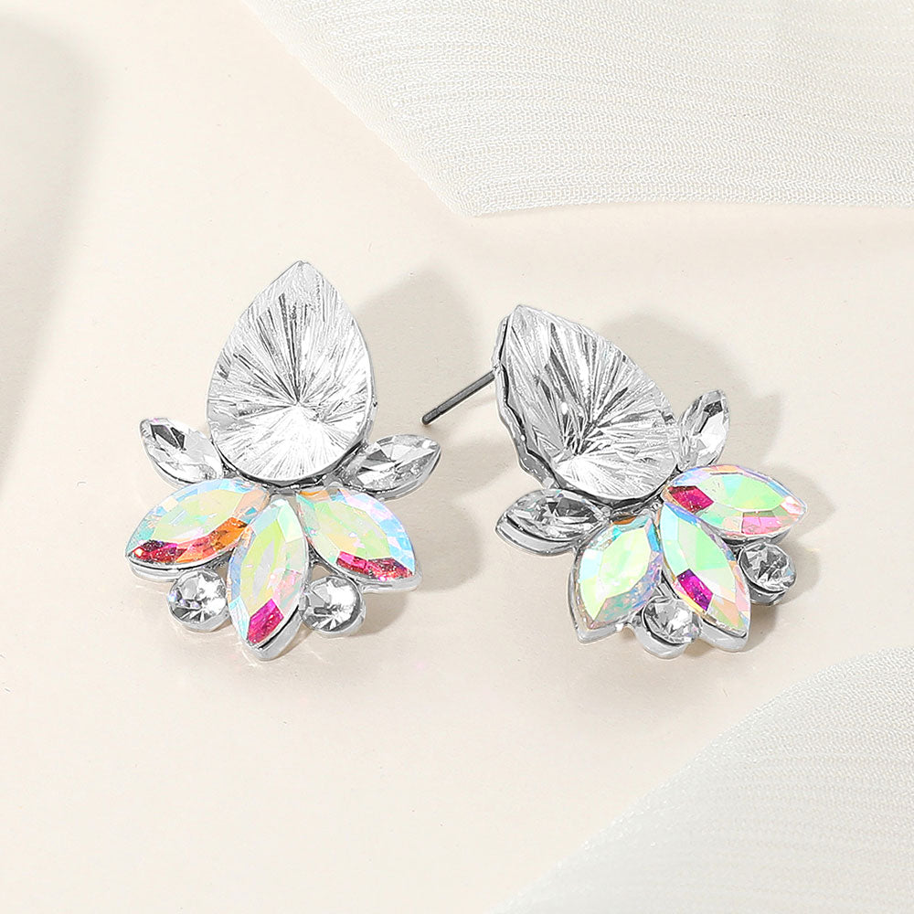 Teardrop Stone Accented Marquise Stone Embellished Evening Earrings