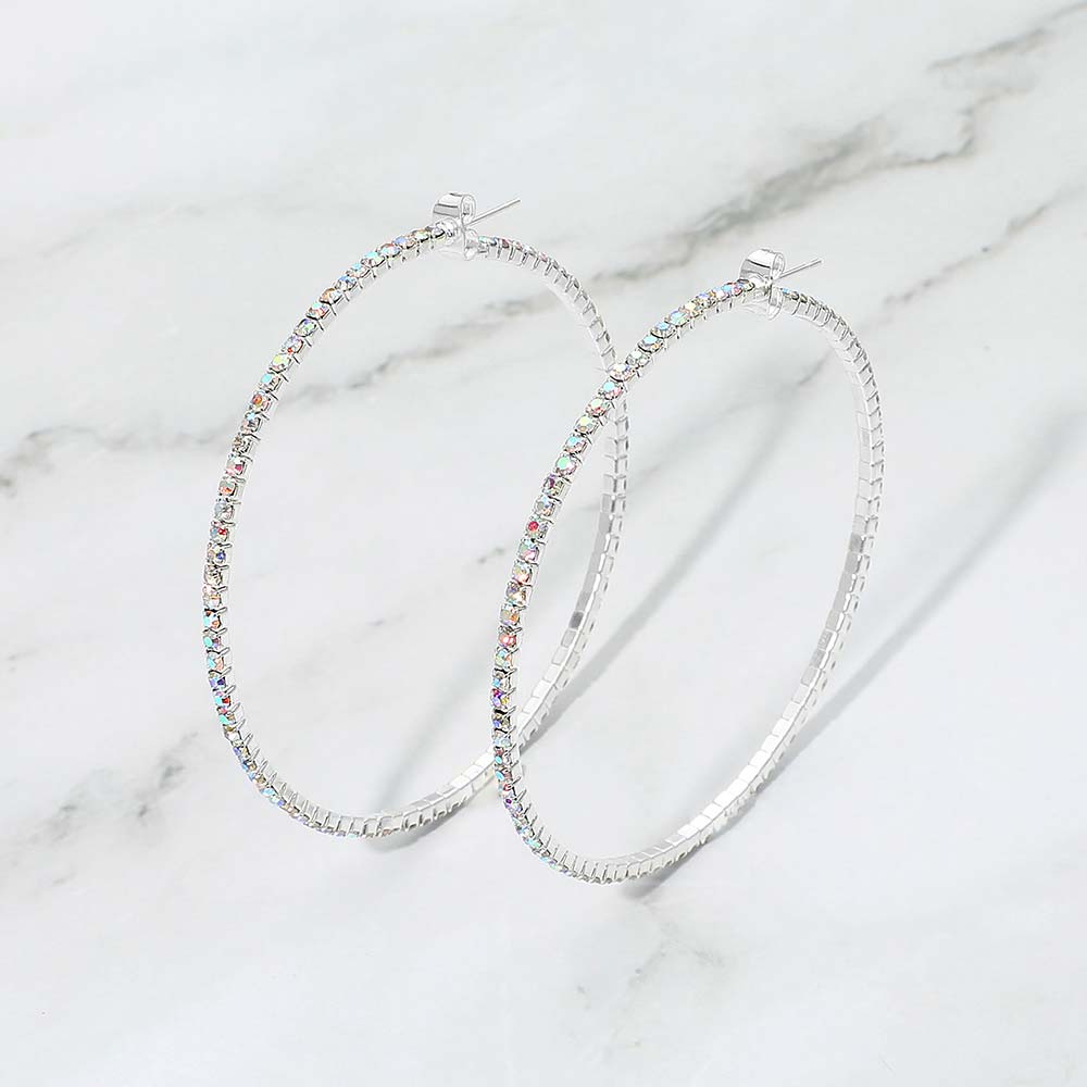 Women's 60mm Rhinestone Paved Hoop Earrings