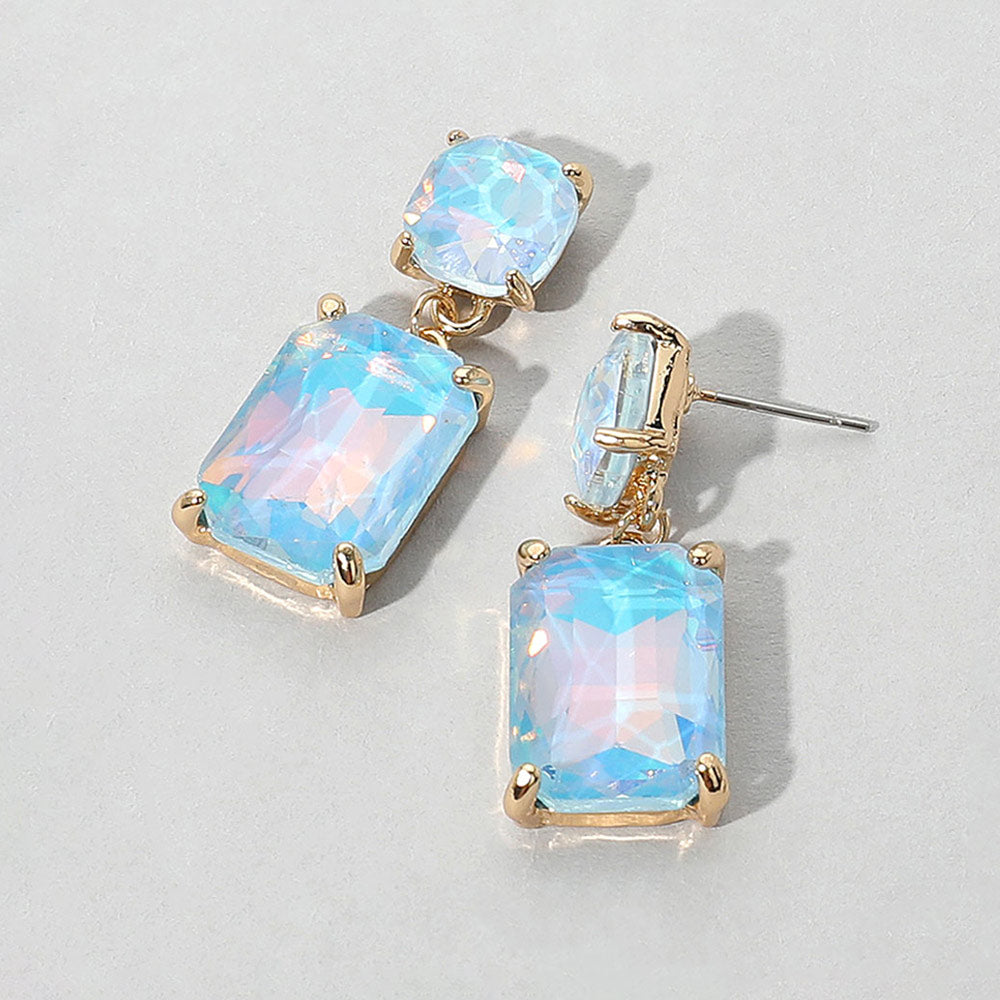 Women's Square Rectangle Glass Stone Link Drop Dangle Earrings