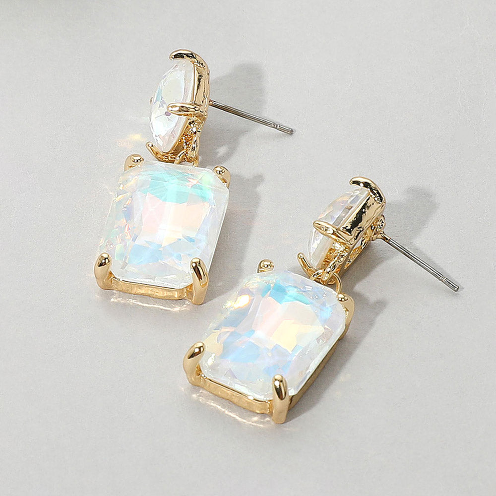 Women's Square Rectangle Glass Stone Link Drop Dangle Earrings