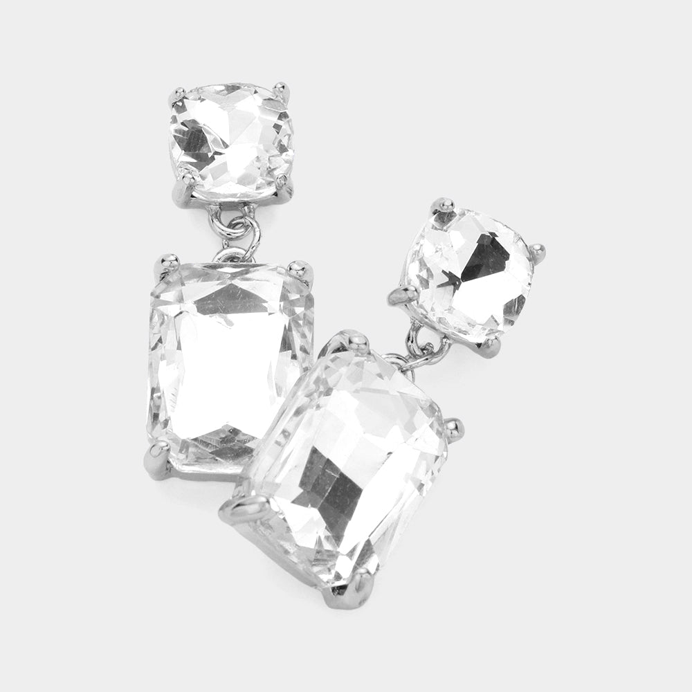 Women's Square Rectangle Link Dangle Evening Earrings