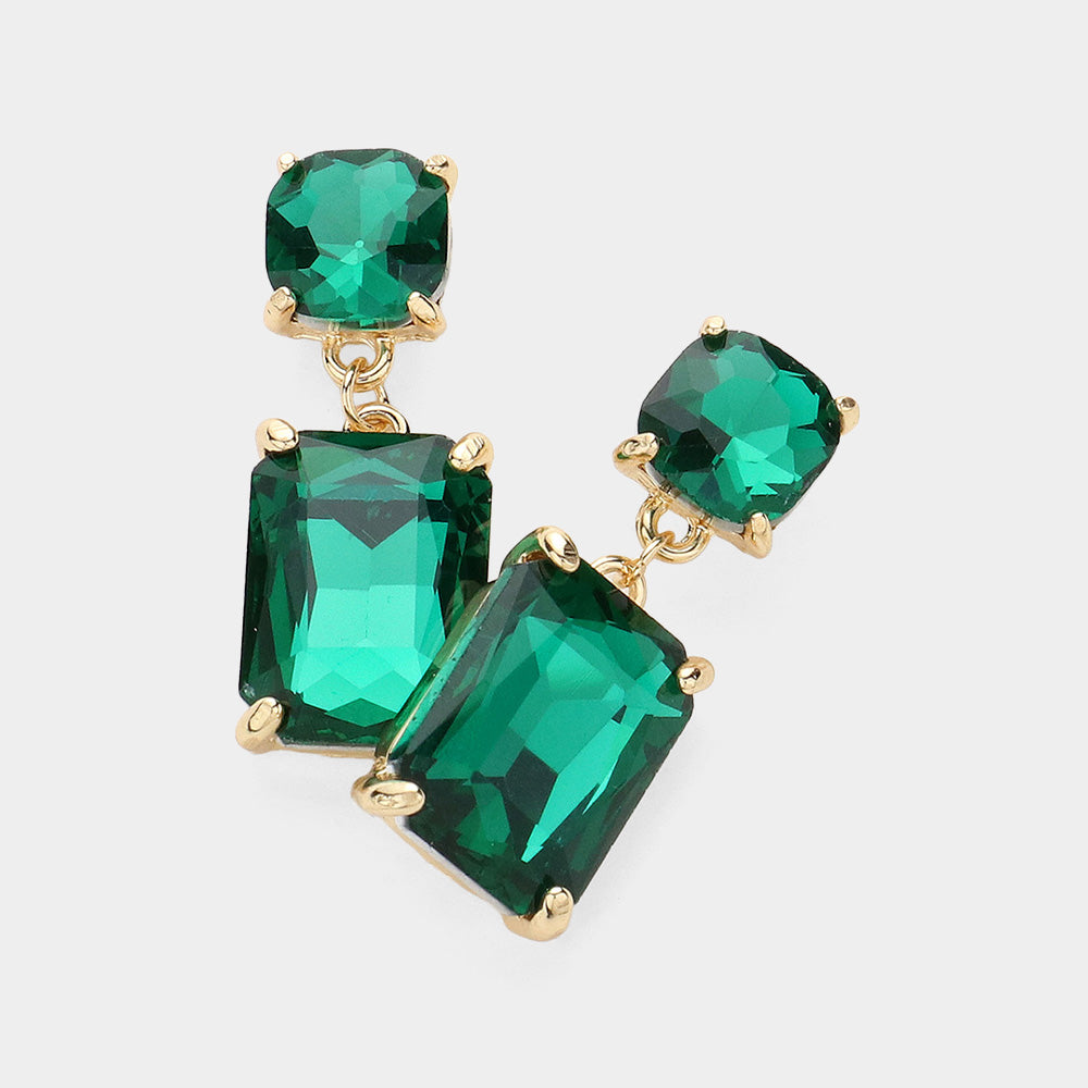 Women's Square Rectangle Link Dangle Evening Earrings