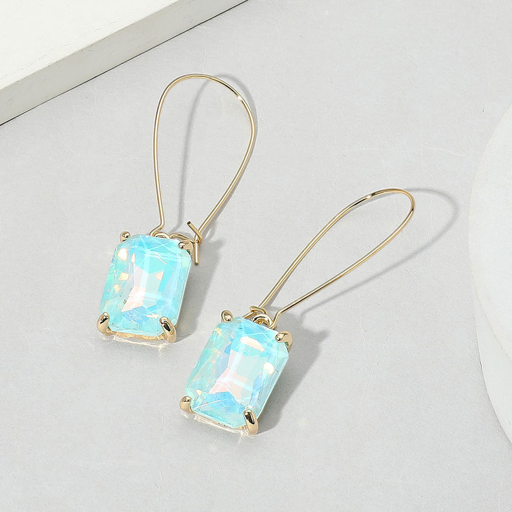 Emerald Cut Stone Dangle Evening Earrings