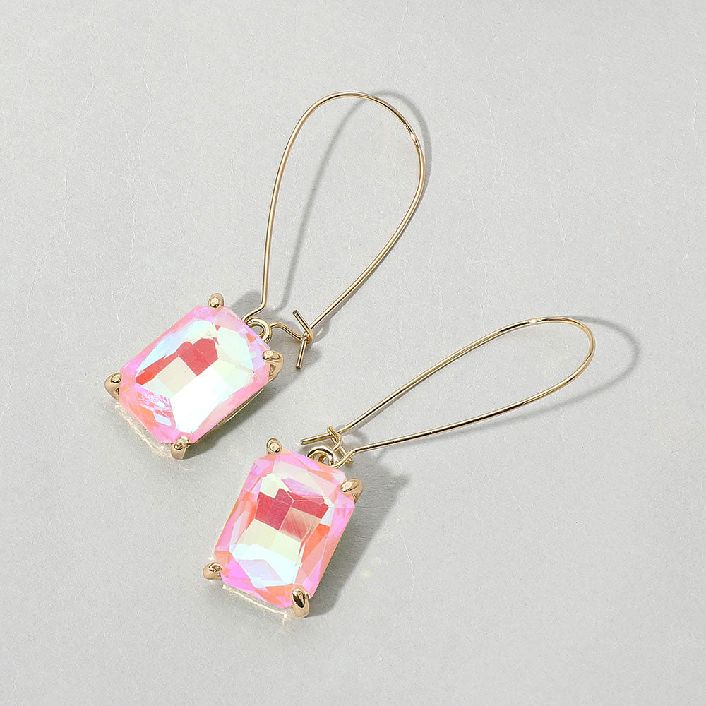 Emerald Cut Stone Dangle Evening Earrings