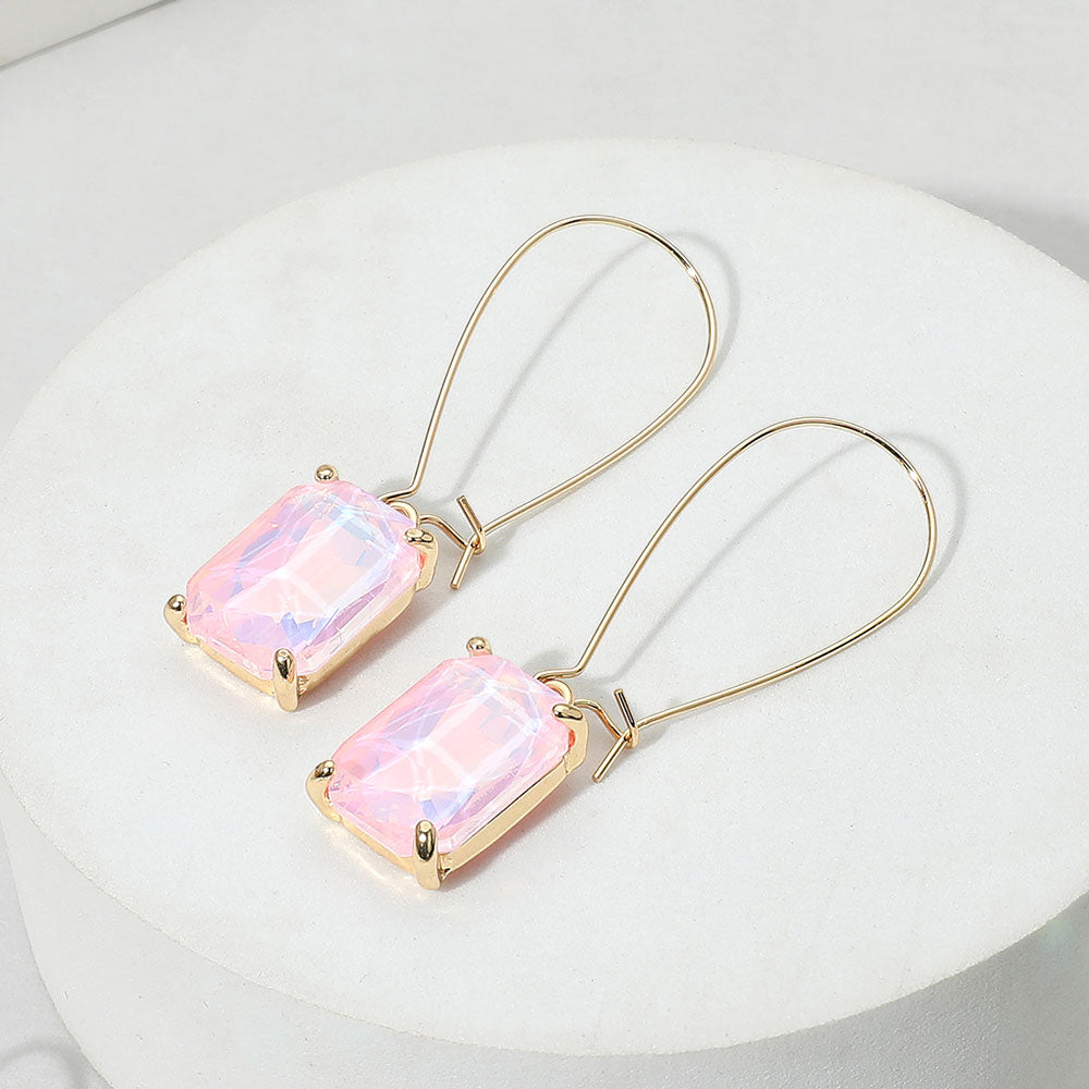 Emerald Cut Stone Dangle Evening Earrings