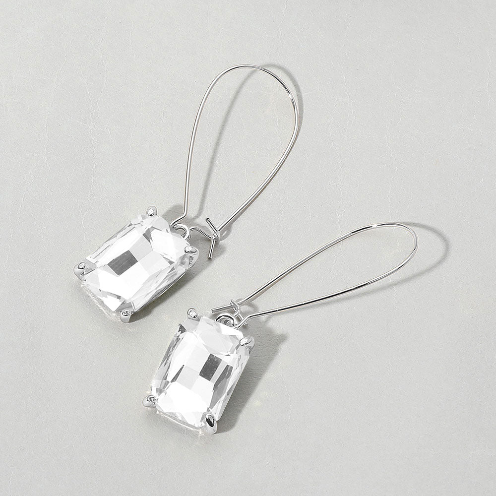 Emerald Cut Stone Dangle Evening Earrings