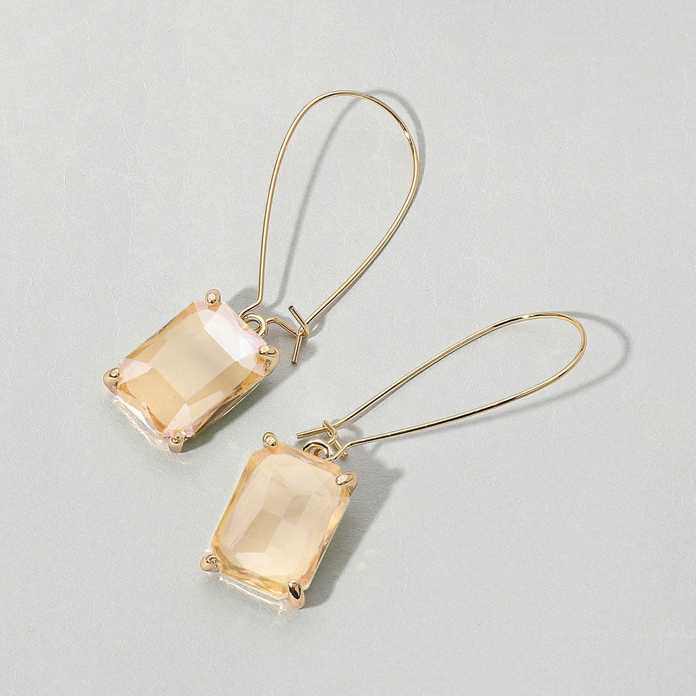 Emerald Cut Stone Dangle Evening Earrings