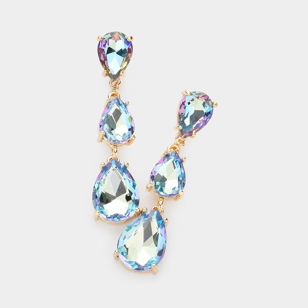 Teardrop Stone Link Dropdown Evening Earrings
