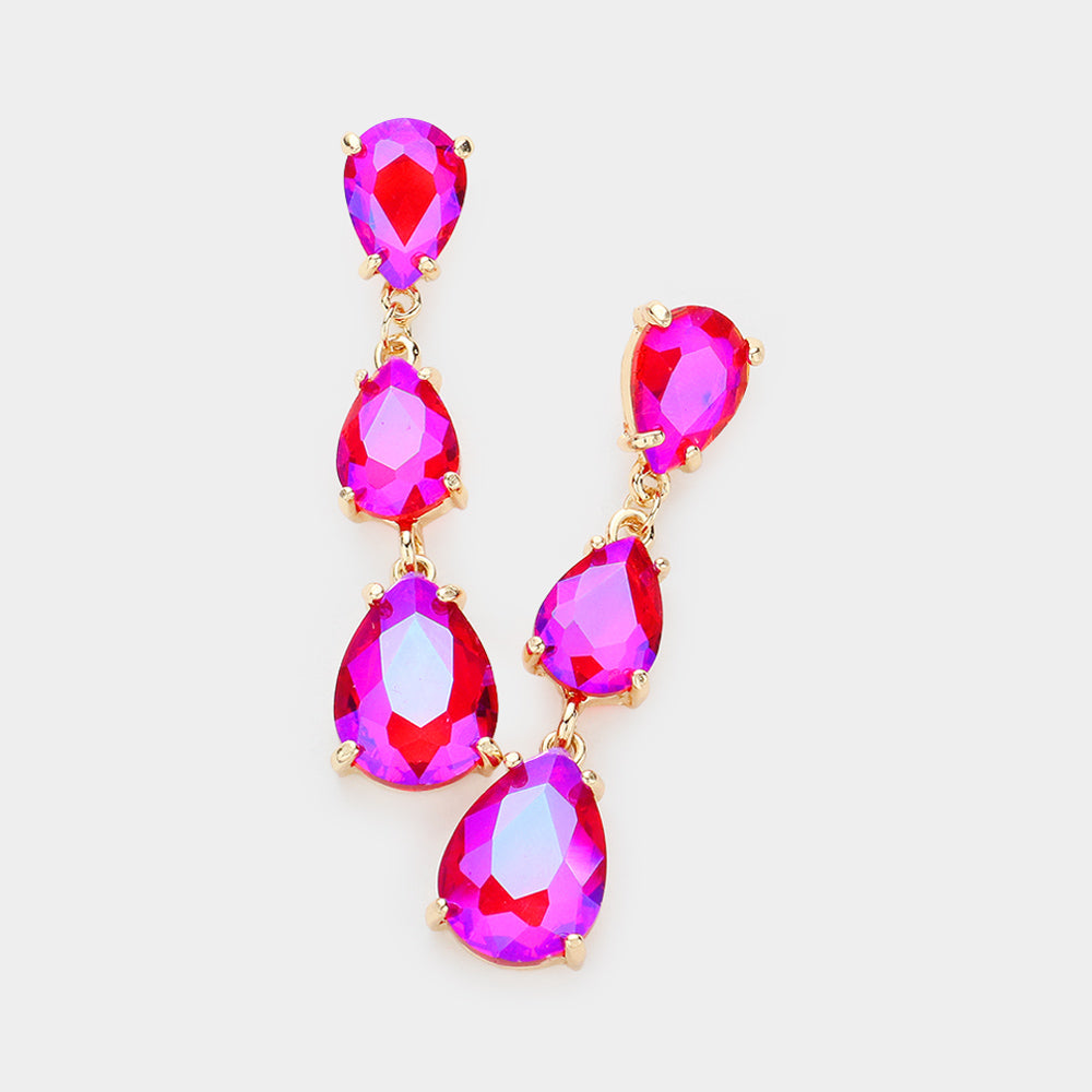 Teardrop Stone Link Dropdown Evening Earrings