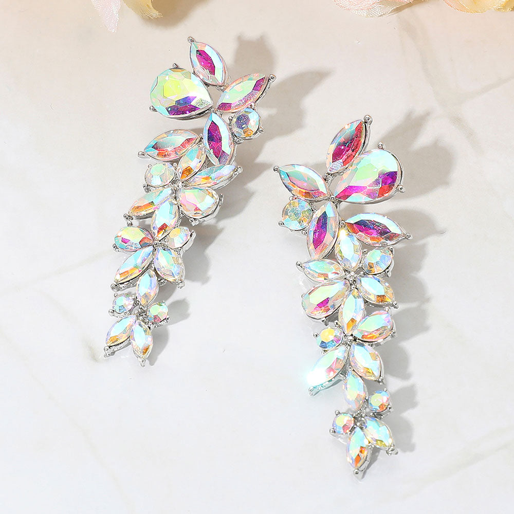 Floral Multi Stone Evening Earrings