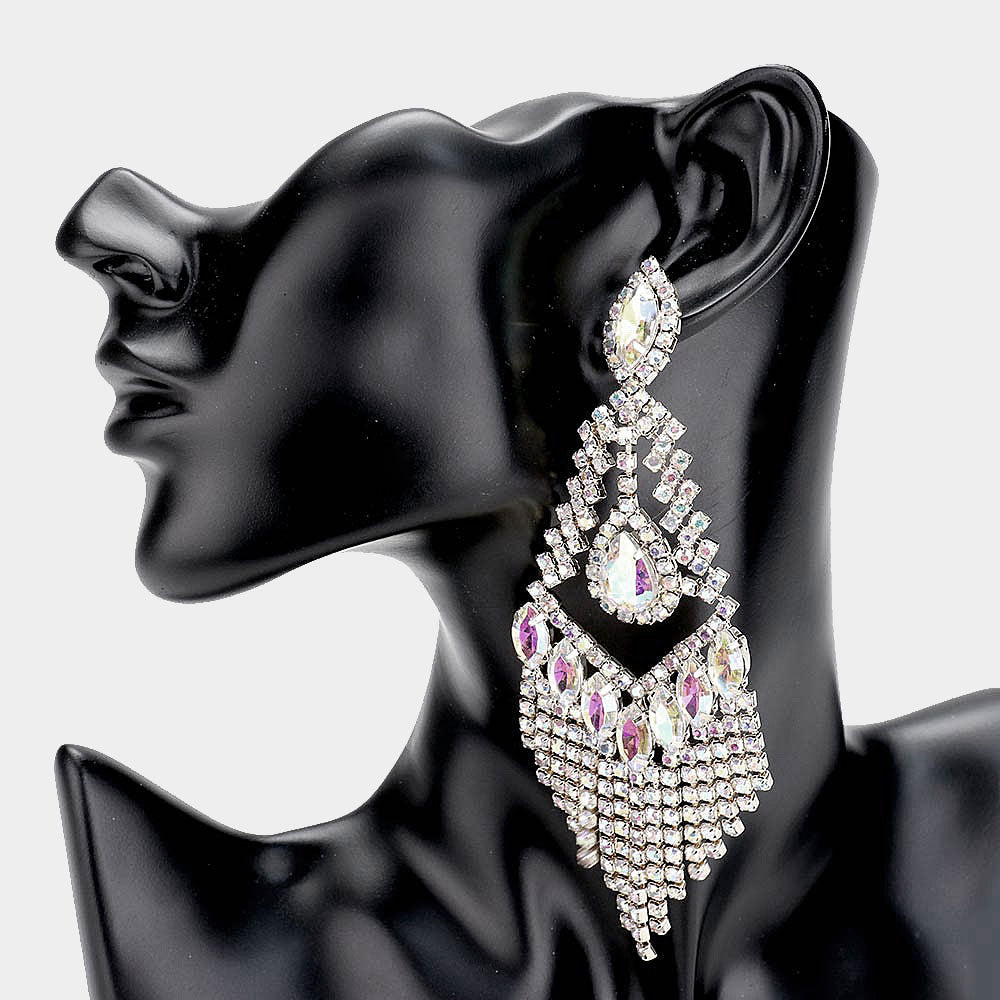 Teardrop Crystal Rhinestone Chandelier Evening Earrings