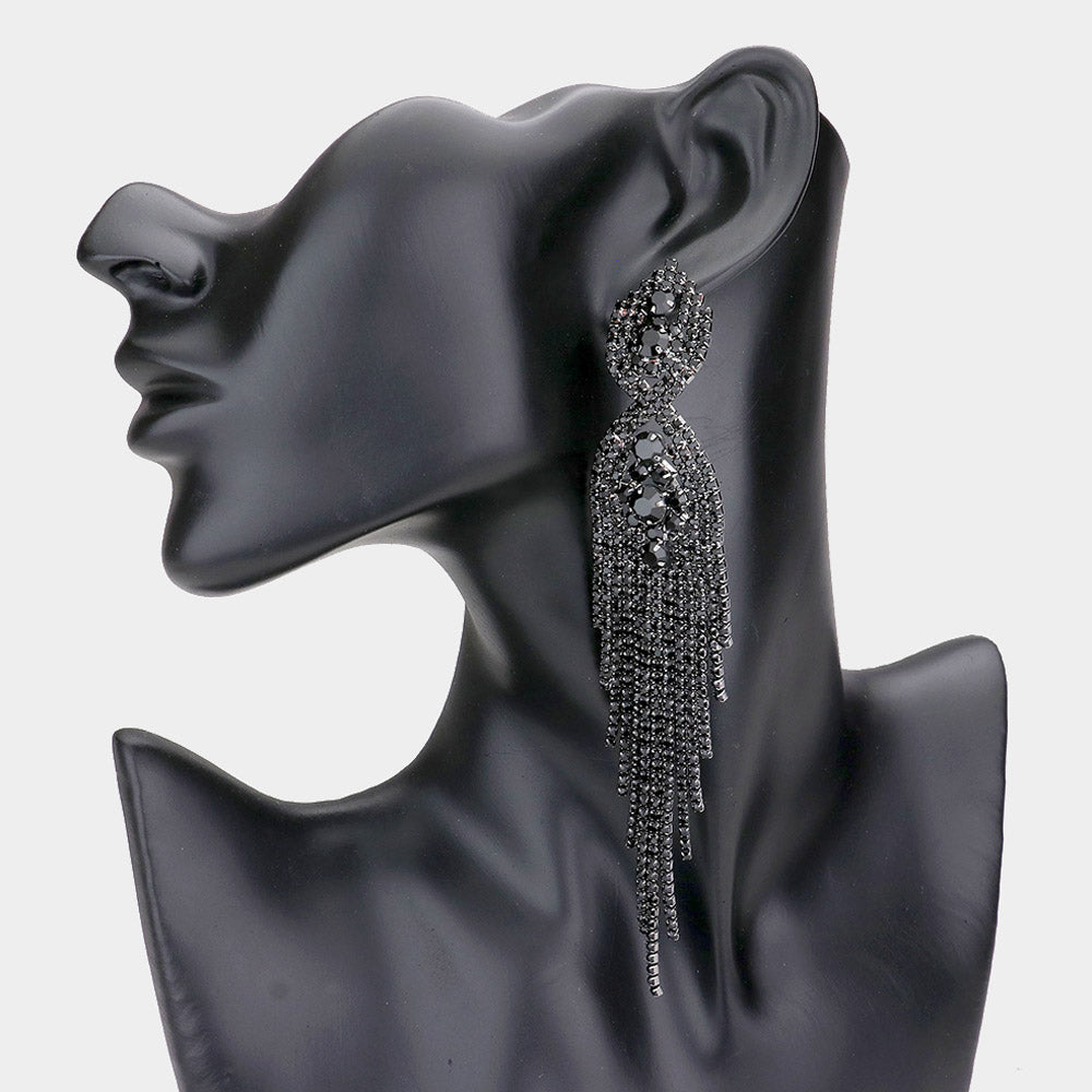 Rhinestone Long Drop Statement Evening Earrings