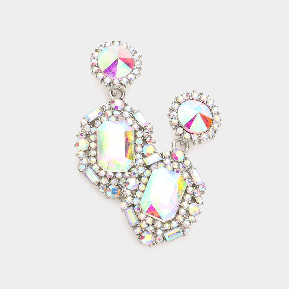Emerald Cut Crystal Evening Earrings