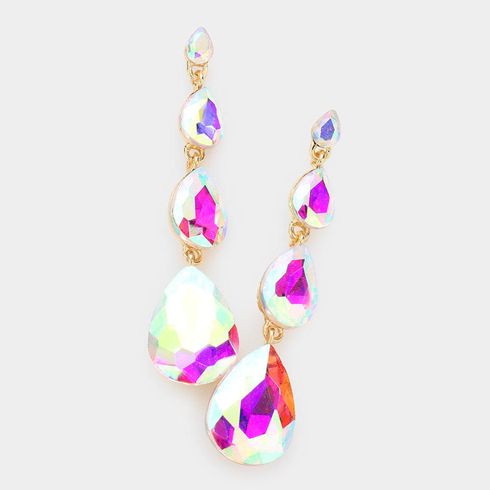 Teardrop Stone Link Dangle Evening Earrings