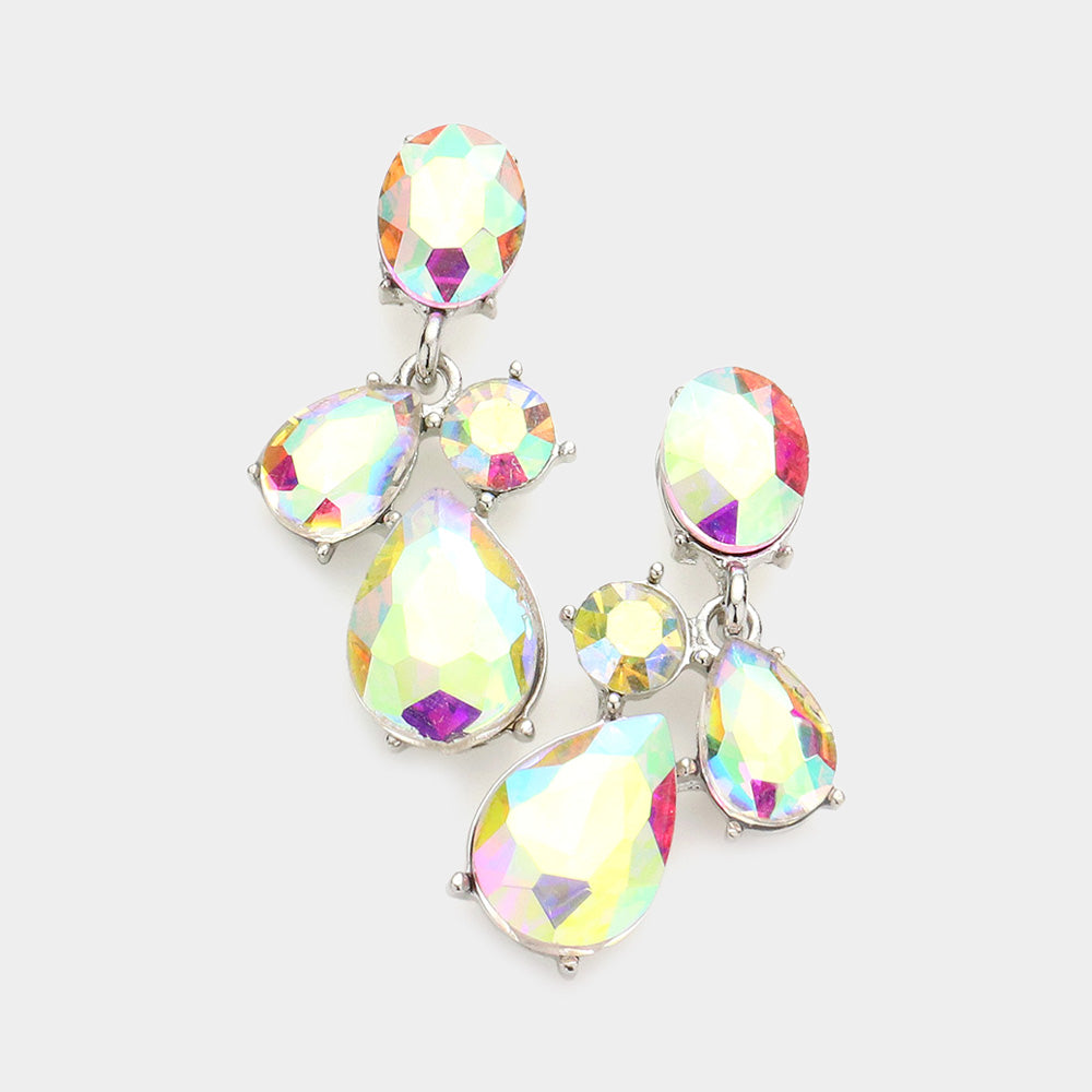 Multi Stone Link Dangle Evening Earrings