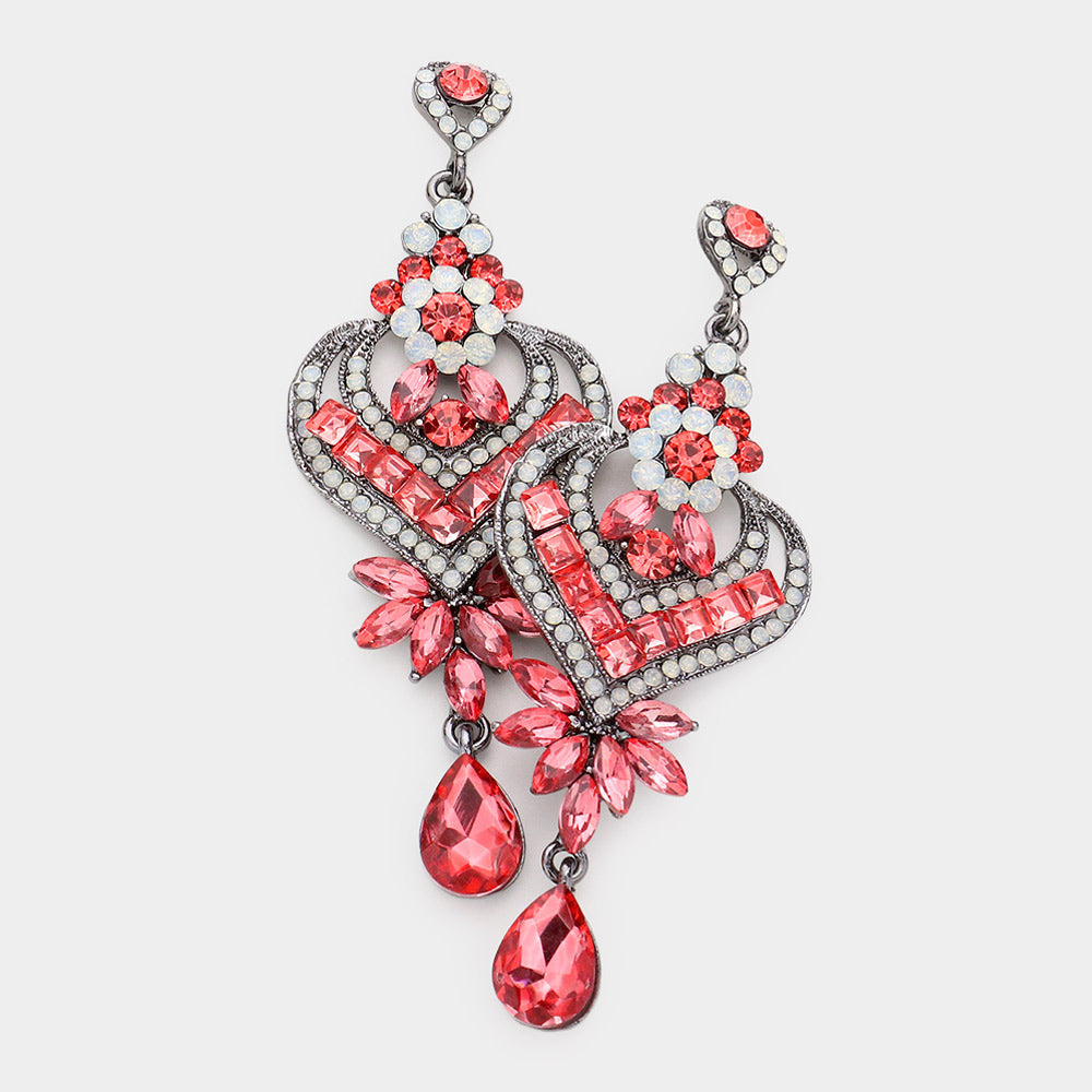 Glass Crystal Heart Teardrop Evening Earrings