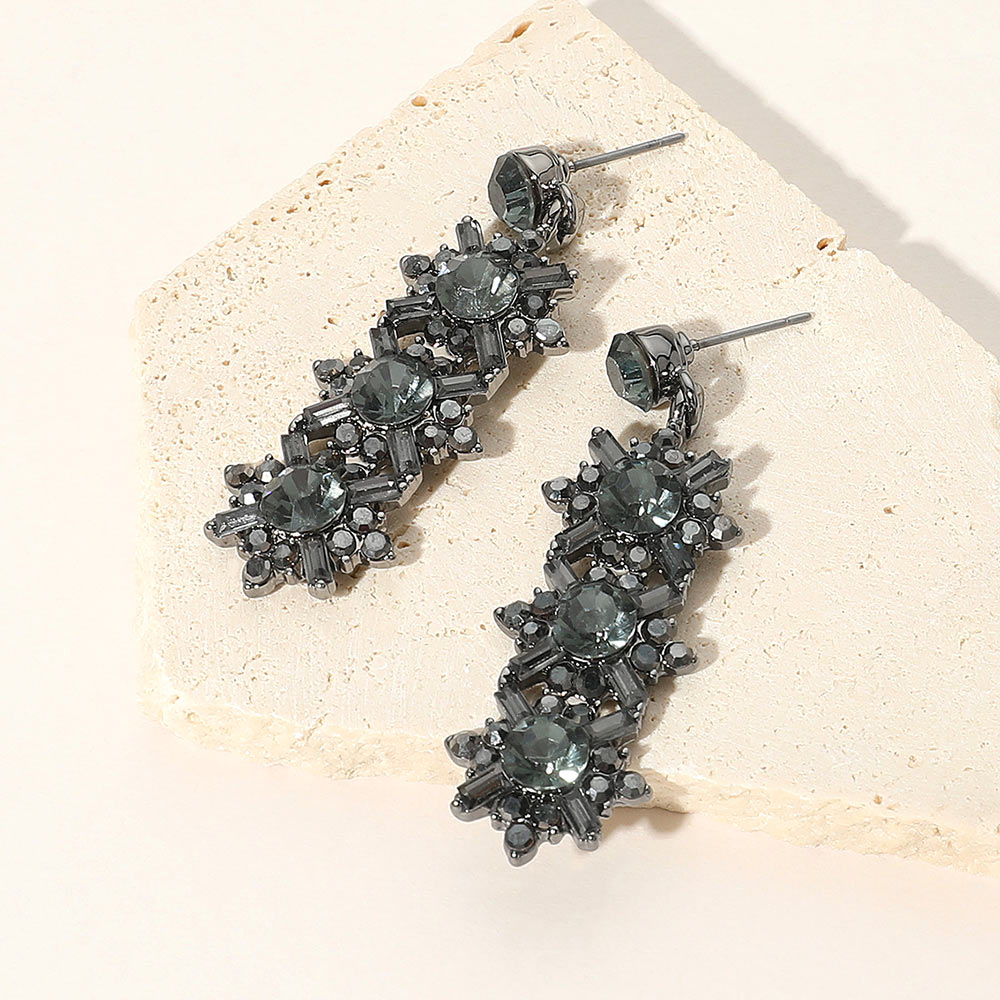 Crystal Round Rhinestone Pave Drop Evening Earrings