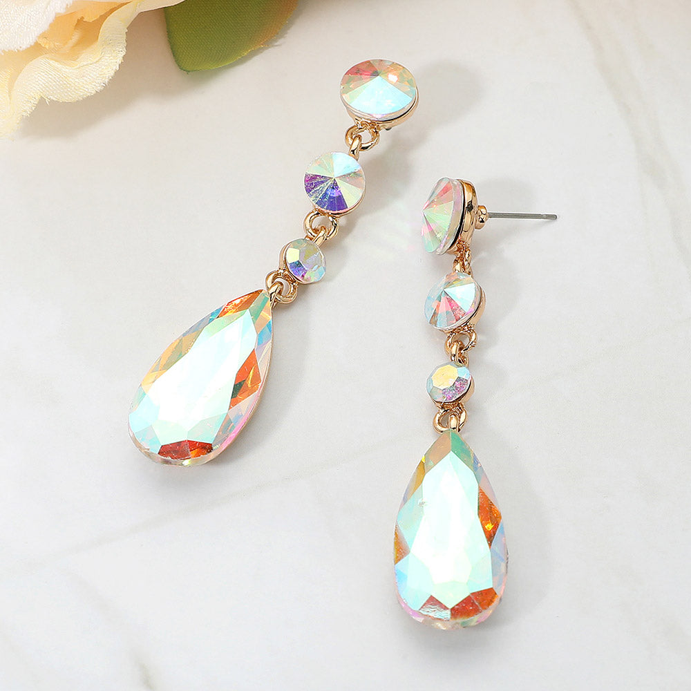 Women's Elegant Multi Faceted Crystal Dangle Statement Earrings