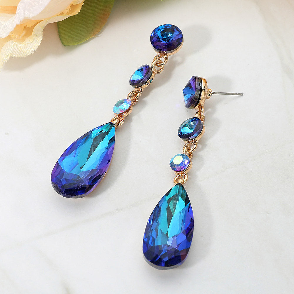 Women's Elegant Multi Faceted Crystal Dangle Statement Earrings