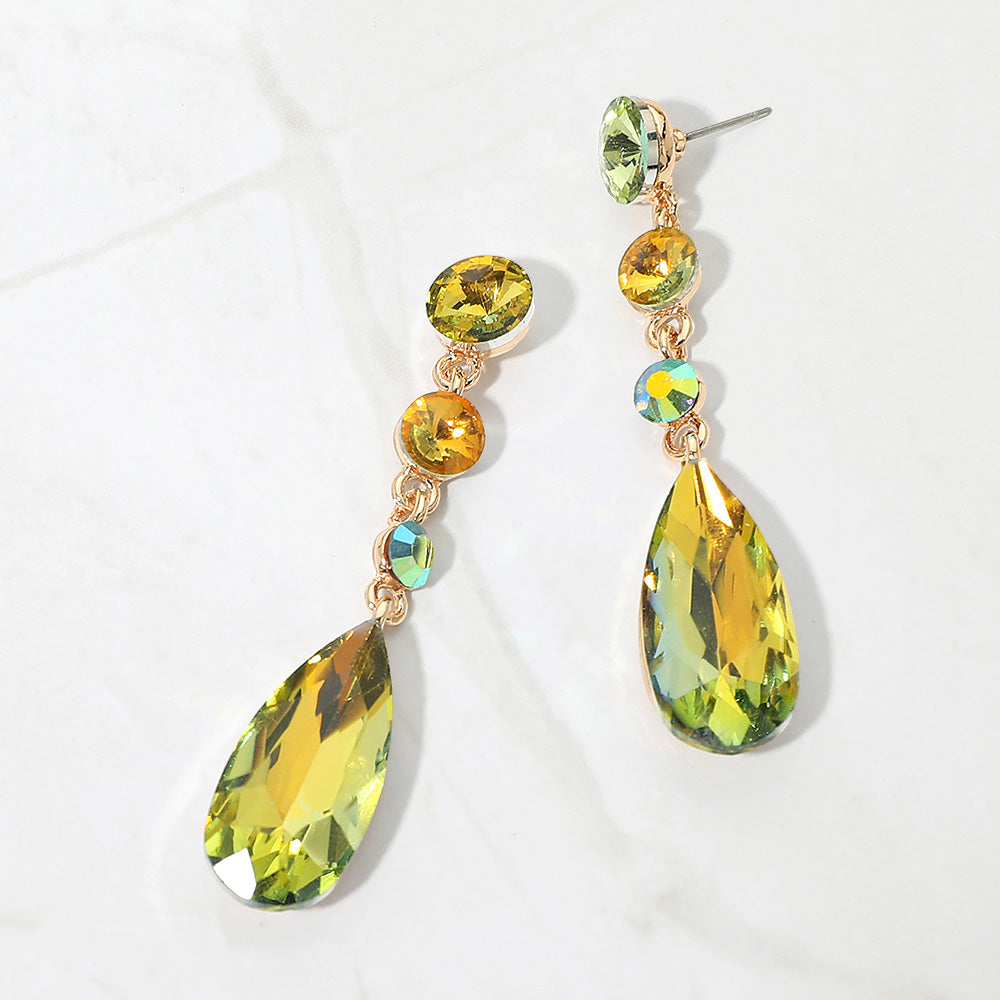 Women's Elegant Multi Faceted Crystal Dangle Statement Earrings