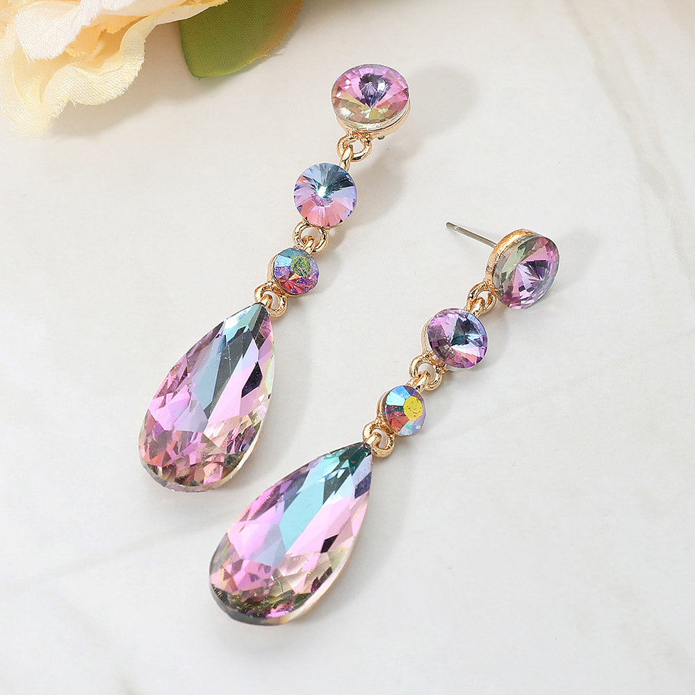Women's Elegant Multi Faceted Crystal Dangle Statement Earrings