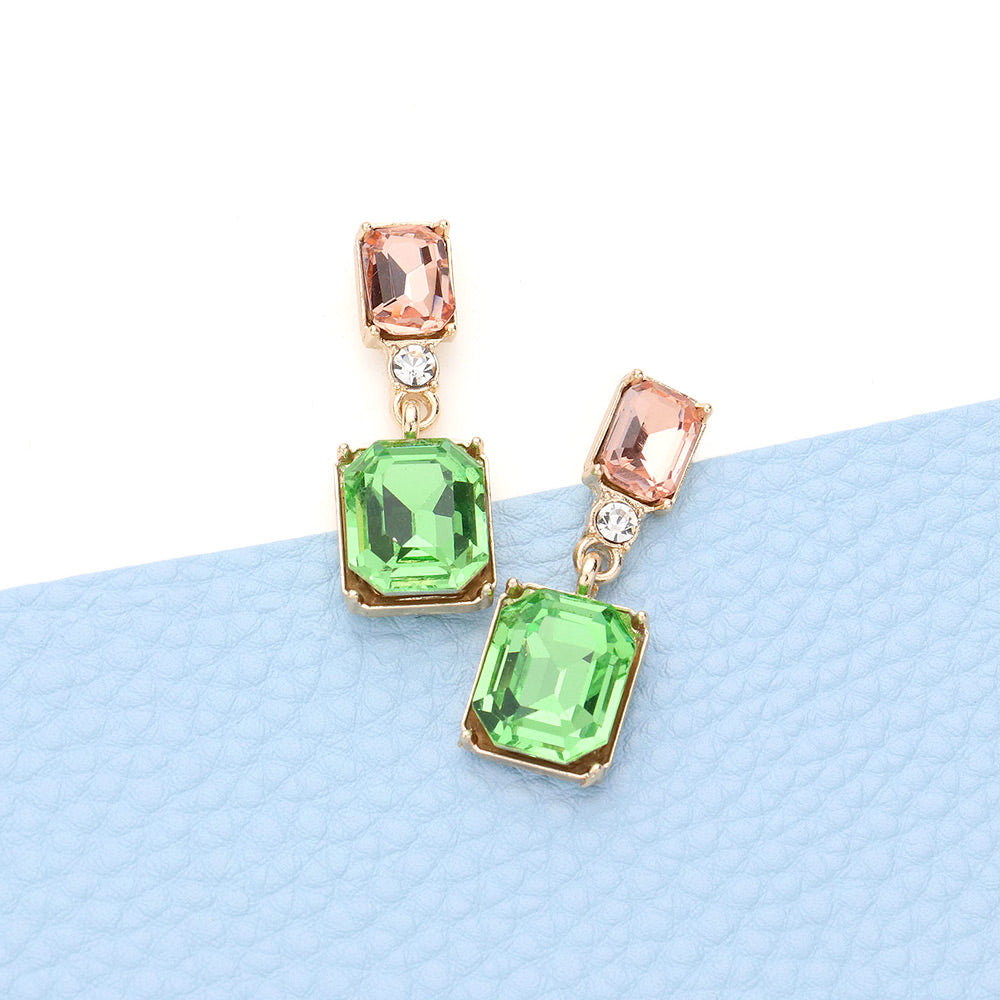 Emerald Cut Stone Link Dangle Evening Earrings