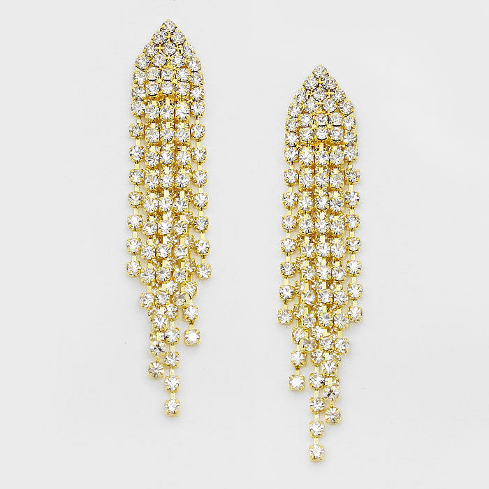 Crystal Rhinestone Fringe Evening Earrings