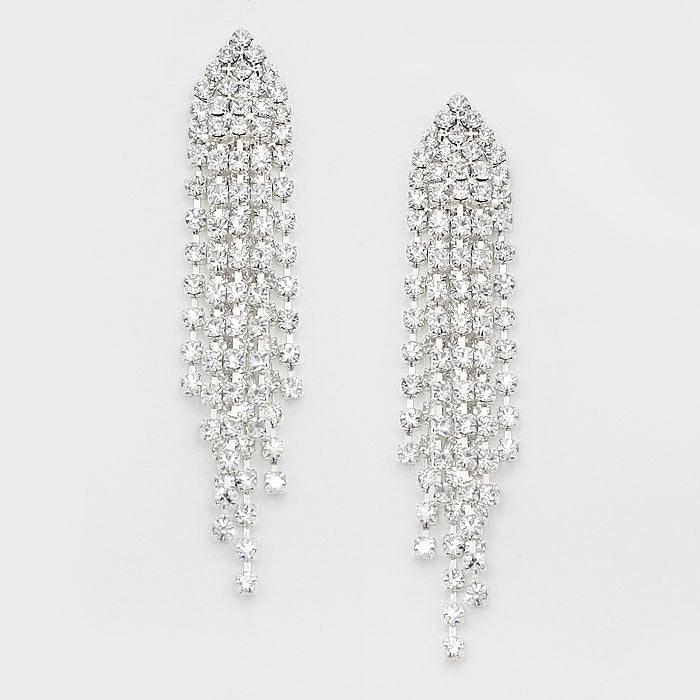 Crystal Rhinestone Fringe Evening Earrings