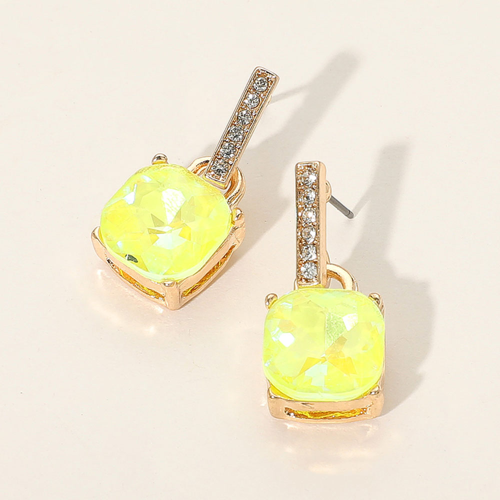 Cushion Square Stone Dangle Evening Earrings