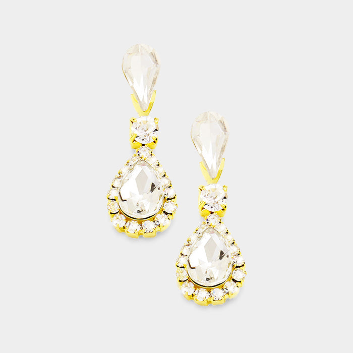 Stone Trim  Crystal Teardrop Dangle Evening Earrings