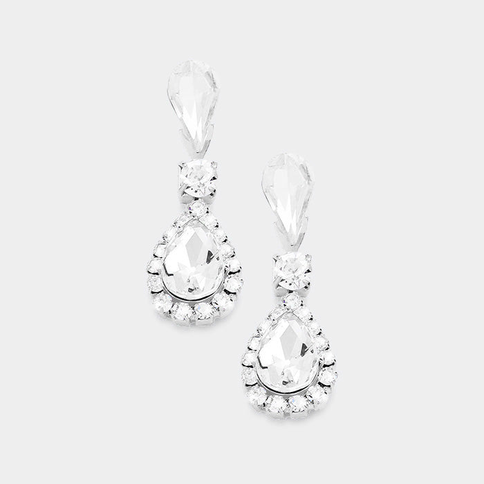 Stone Trim  Crystal Teardrop Dangle Evening Earrings