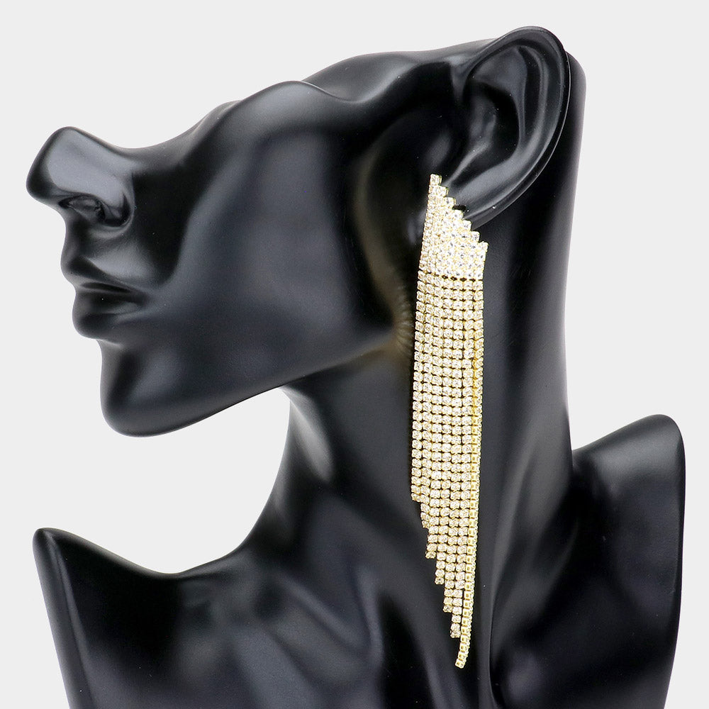 Rhinestone Fringe Long Drop Evening Earrings