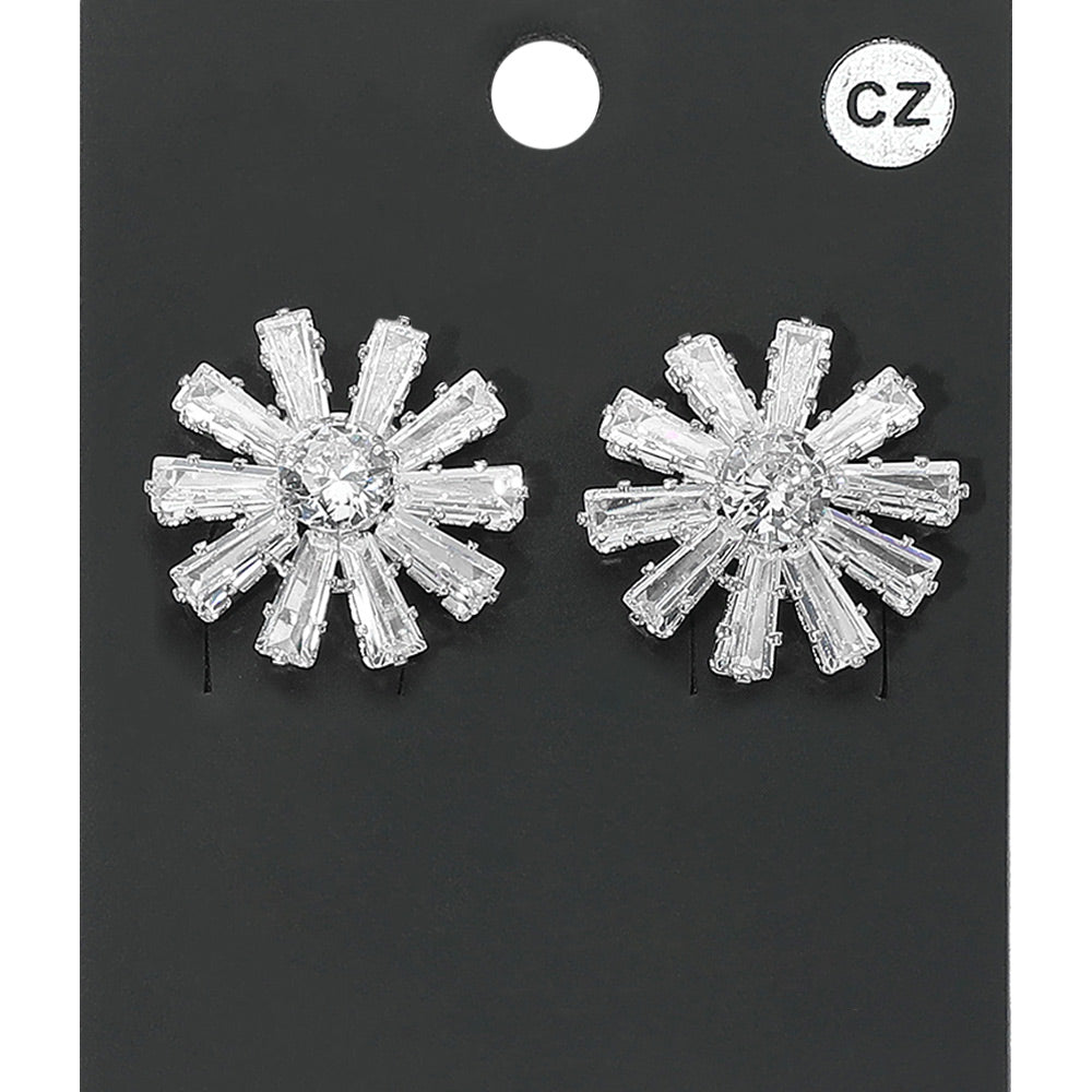 Flower CZ Stone Stud Evening Earrings