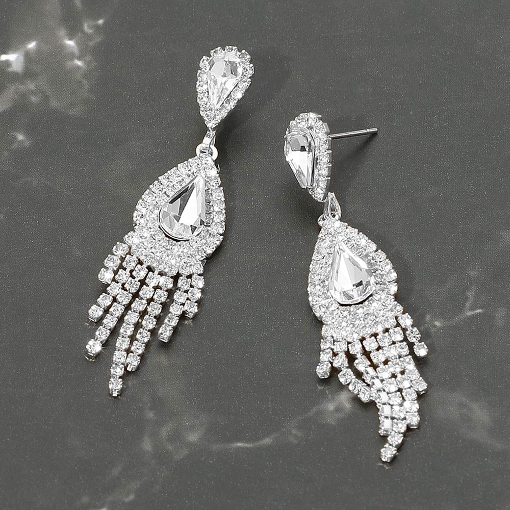 Teardrop Fringe Drop Evening Earrings