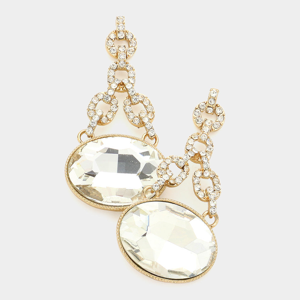 Oval Rhinestone Ornate Evening Earrings